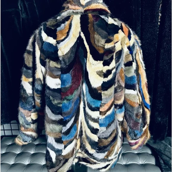 M. Jacques Designer Furs Vintage EXTREMELY RARE Dyed Multicolor Mink Fur Coat - Picture 9 of 9